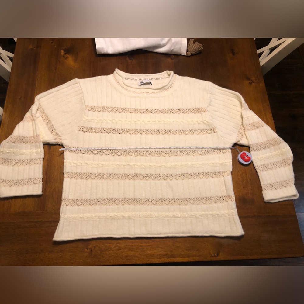 Zara Beige Patterned Crew Neck Sweater - image 1